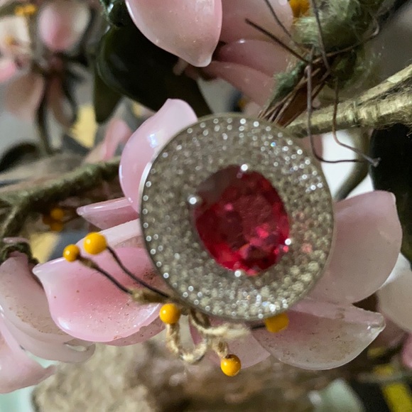 Vintage 925 Mozambique garnet & white sapphire ring